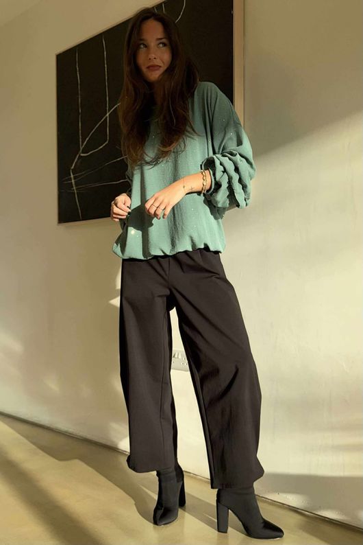 Stella Micro Stud Ruffle Blouse Sage